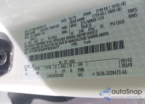 2023 Ford F-150 Lariat from USA, damaged, VIN 1FTFW1E86PFB33477